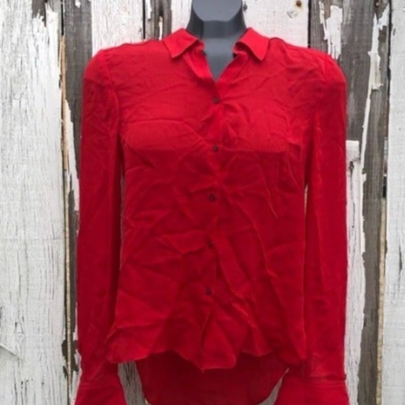 Women's A.L.C. 2012 Red Silk Button Down collar - Picture 1 of 8